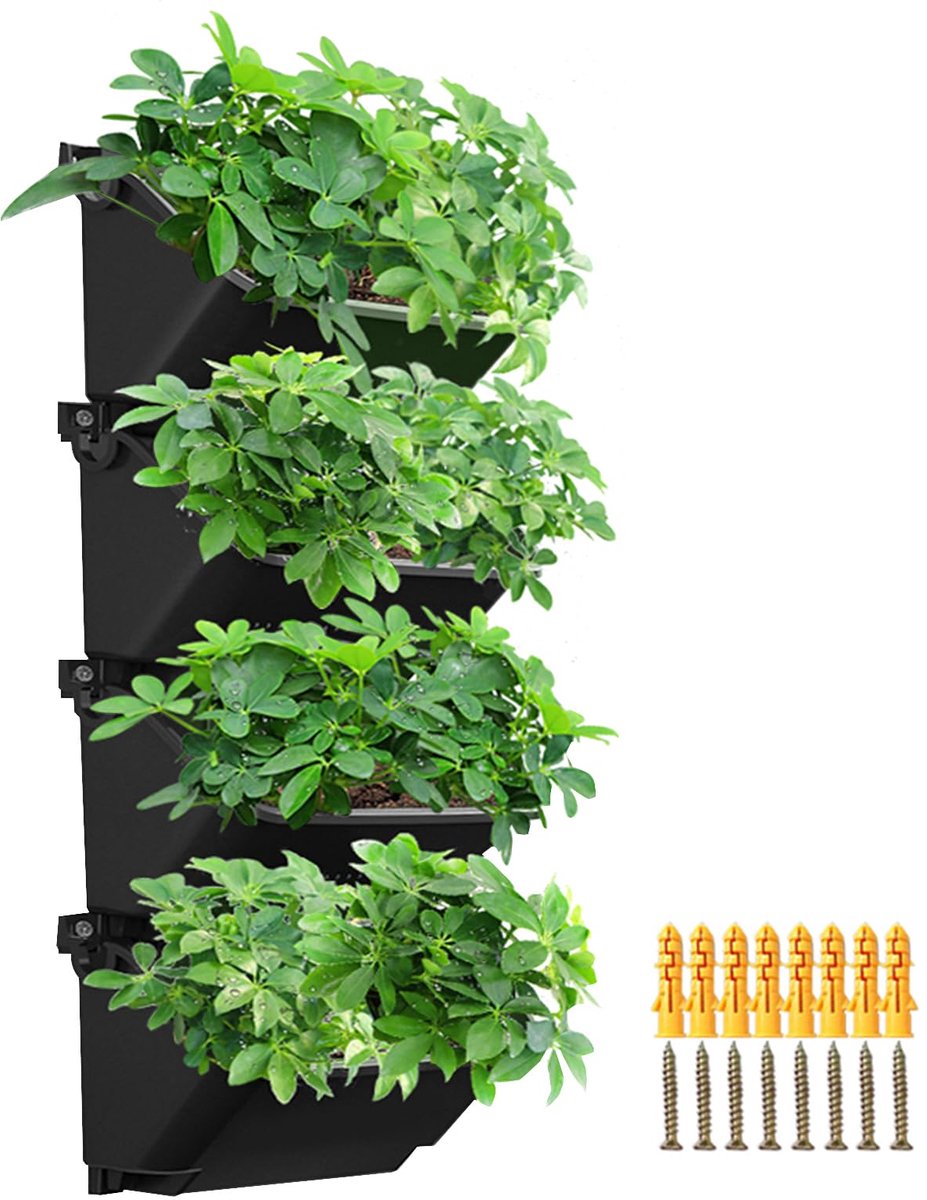 verticale wandplant, verticale tuinplantenwand met 4 zakken, wandgemonteerde plantenzakken, wandtuin voor binnenplaats, tuin, balkon, woondecoratie