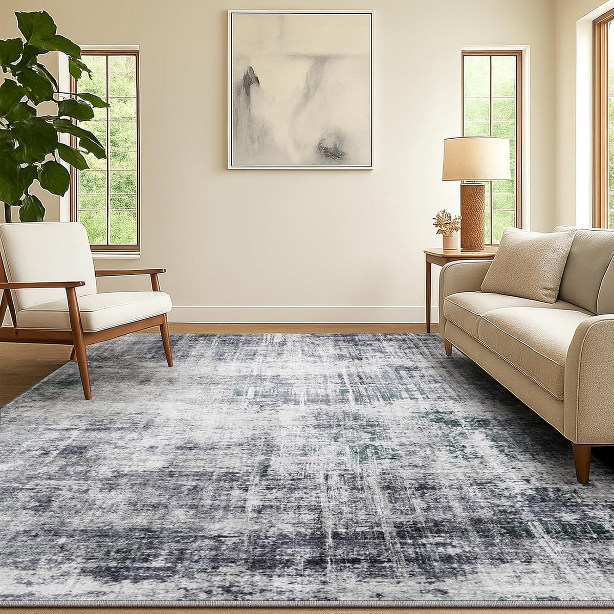 Woonkamer Tapijt 140×200 cm, Modern Abstract Laagpolig, Antislip, Wasbaar, Slaapkamer, Kinderkamer, Studentenhuis, Keuken, Gang, Entree, Woonkamer, Bureau, Lichtgrijs