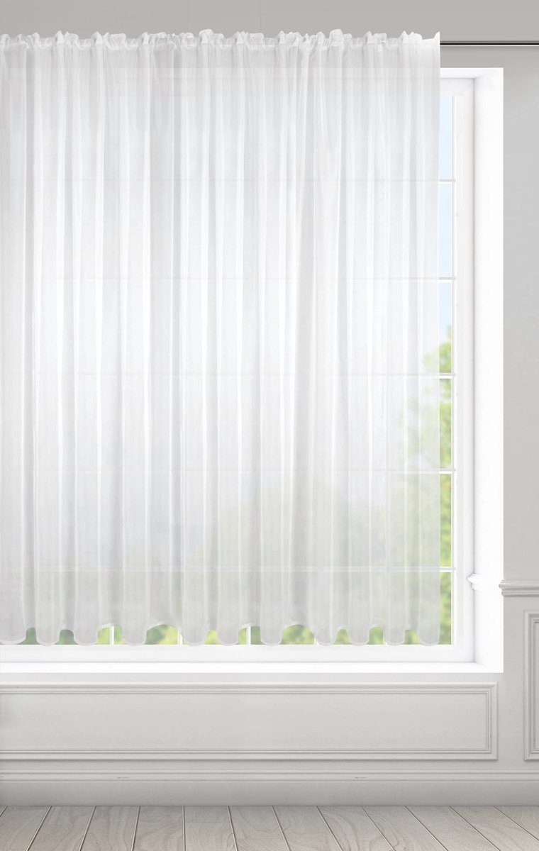 Gordijn, transparant gordijn met plooiband, 1 stuk, slaapkamer, woonkamer, keuken, wit, 400 x 150 cm