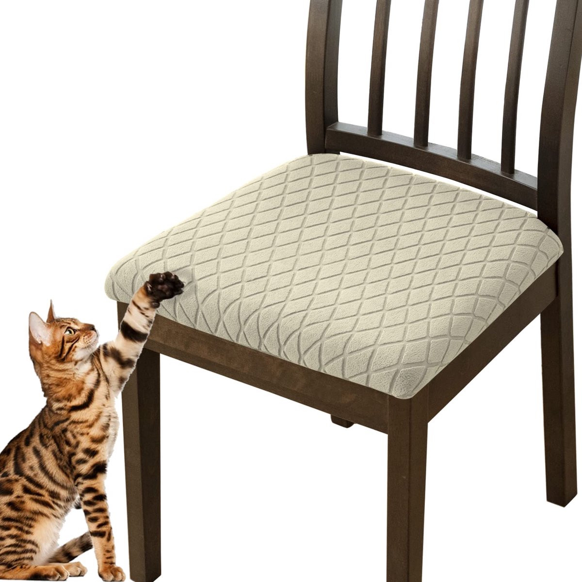 Jacquard Keuken Eetkamer Stoelhoezen, Verwijderbare Stoelhoezen voor Eetkamerstoelen, Set van 1/2/4/6, Parsons Stoel Protector Decoratie Covers (Crème, 2 stuks)