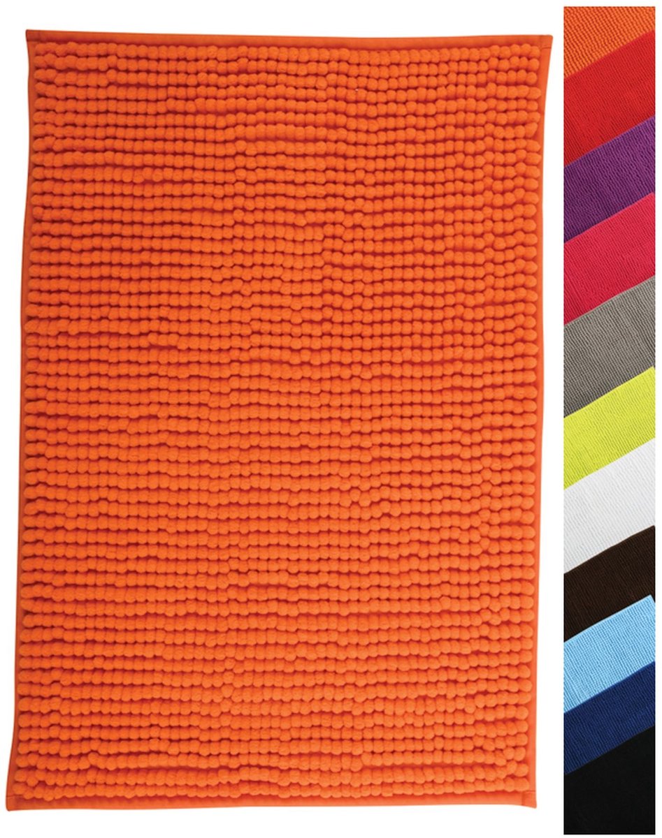 Badkamertapijt, douchemat, chenille, hoogpolig, badmat, 60 x 90 cm, oranje