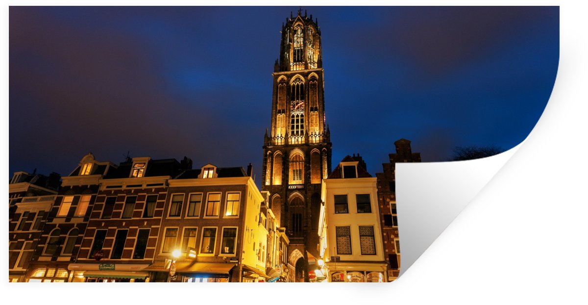 Muurstickers - Sticker Folie - Nacht - Domtoren - Utrecht - 80x40 cm - Plakfolie - Muursti