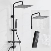 Auralum Max Regendouche - Doucheset Zwart - 12 inch Douchekop - Met Plankje - Verstelbare Hoogte 72-110 cm - Vierkant Design - Duurzame Messing Omsteller voor Badkamer - Zwart
