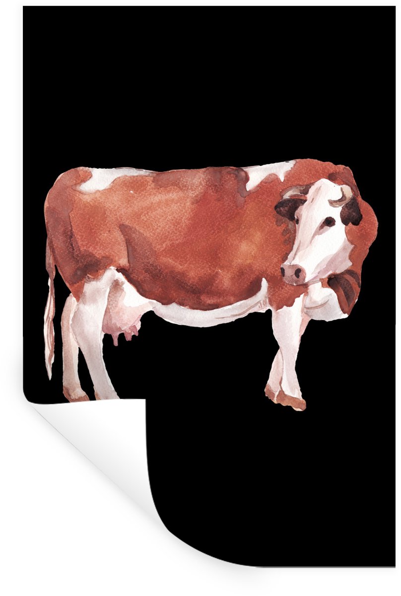 Muurstickers - Sticker Folie - Koe - Dieren - Bruin - Zwart - 40x60 cm - Plakfolie - Muurs