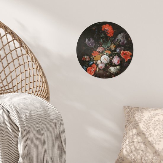 Nature morte avec des fleurs et une montre - Peinture d'Abraham Mignon Sticker papier peint cercle mural ⌀ 30 cm / cercle papier peint / cercle mural / cercle vivant - autocollant & découpe ronde