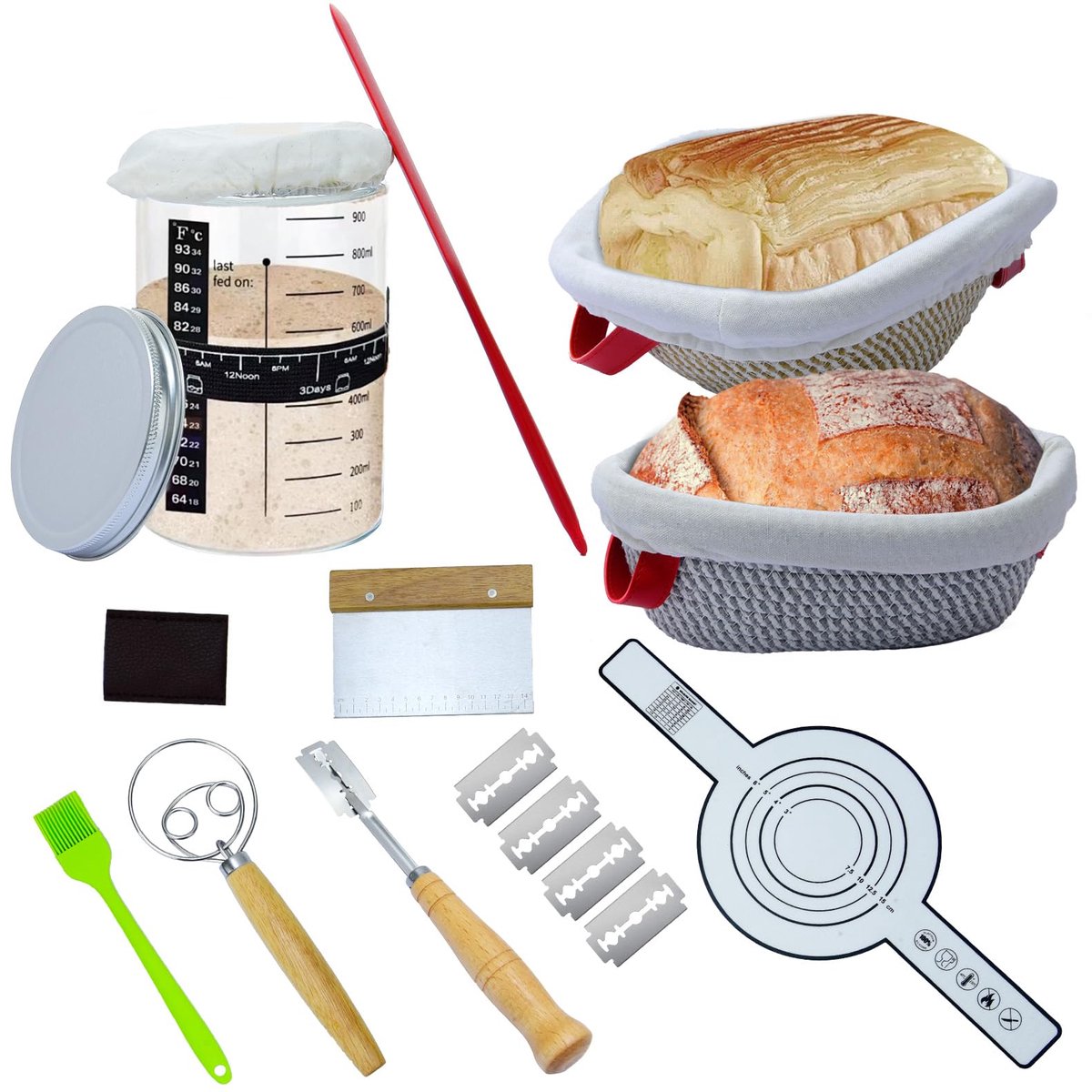 Set van 13 stuks rijsmand voor brood, natuurlijke rotan, rijsmand ovaal 25 cm en rond 23 cm, voor deegwaren