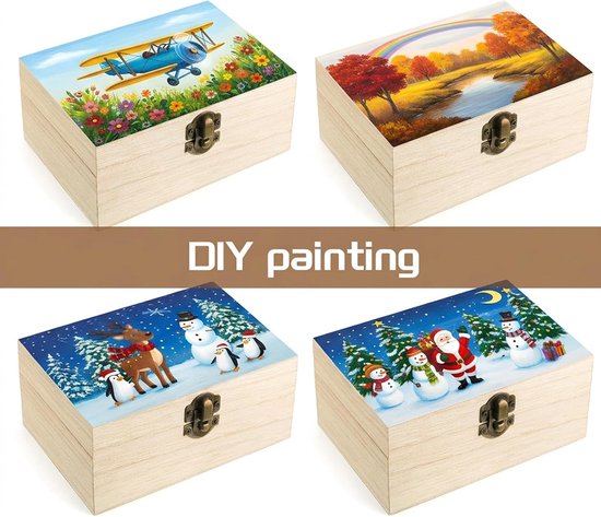houten doos met klapdeksel, 15 x 10 x 6 cm. Onbehandelde houten kist kleine decoratieve grenenhouten doos met sluiting voor knutselen, bruiloften, doe-het-zelf sieraden, geschenken en — afbeelding 4