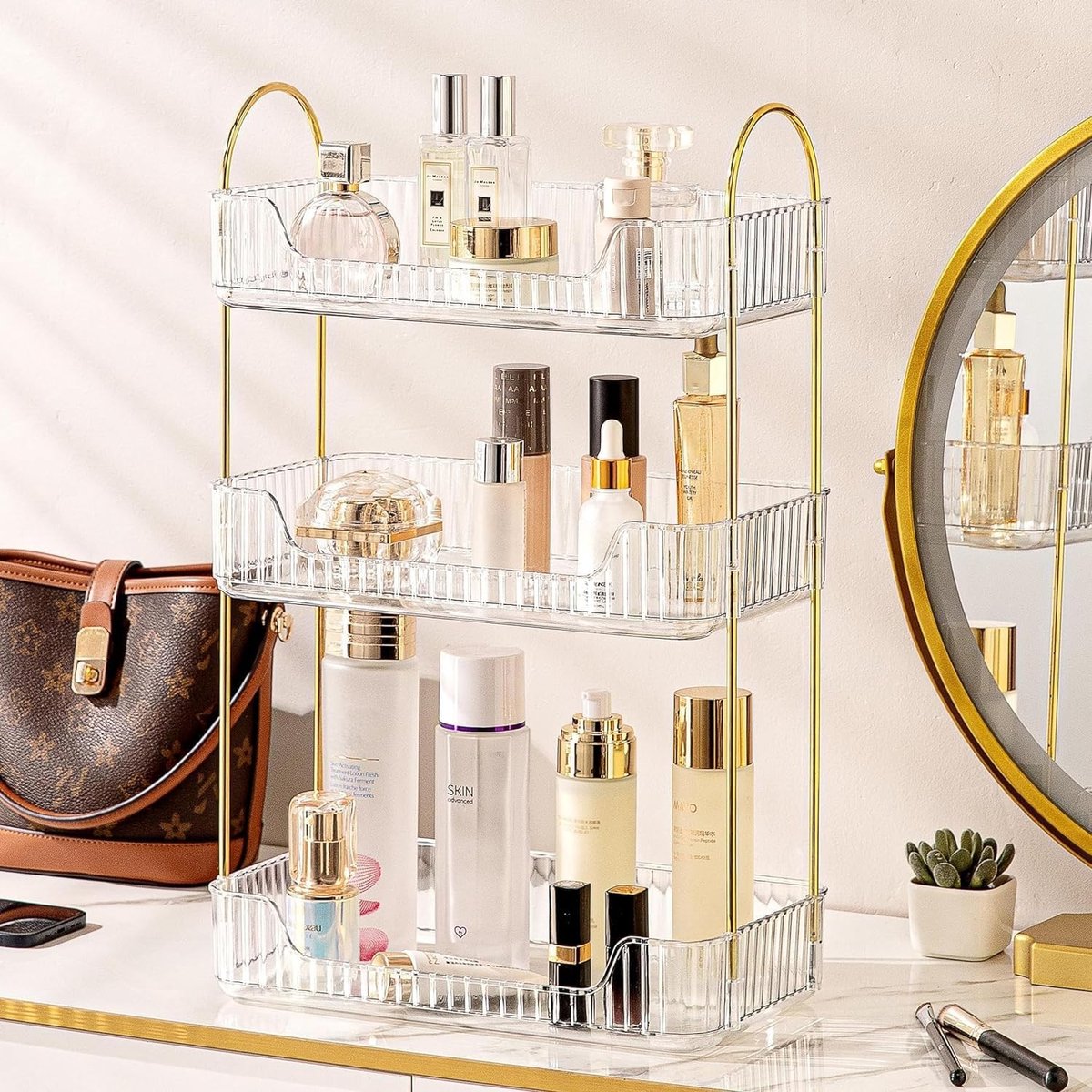 Make-up Organizer met 3 Lagen van Acryl voor Cosmetica, Lippenstift, Nagelverzorging en Parfum, Ideaal voor Dresser, Slaapkamer en Keuken