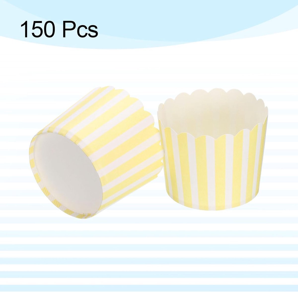 150 stuks bakvormpjes van papier, 150 stuks, 150 stuks, papieren vormpjes voor pannenkoeken en cupcakes, wegwerp, vetafstotend, voor bruiloft, verjaardag, afstuderen, geel