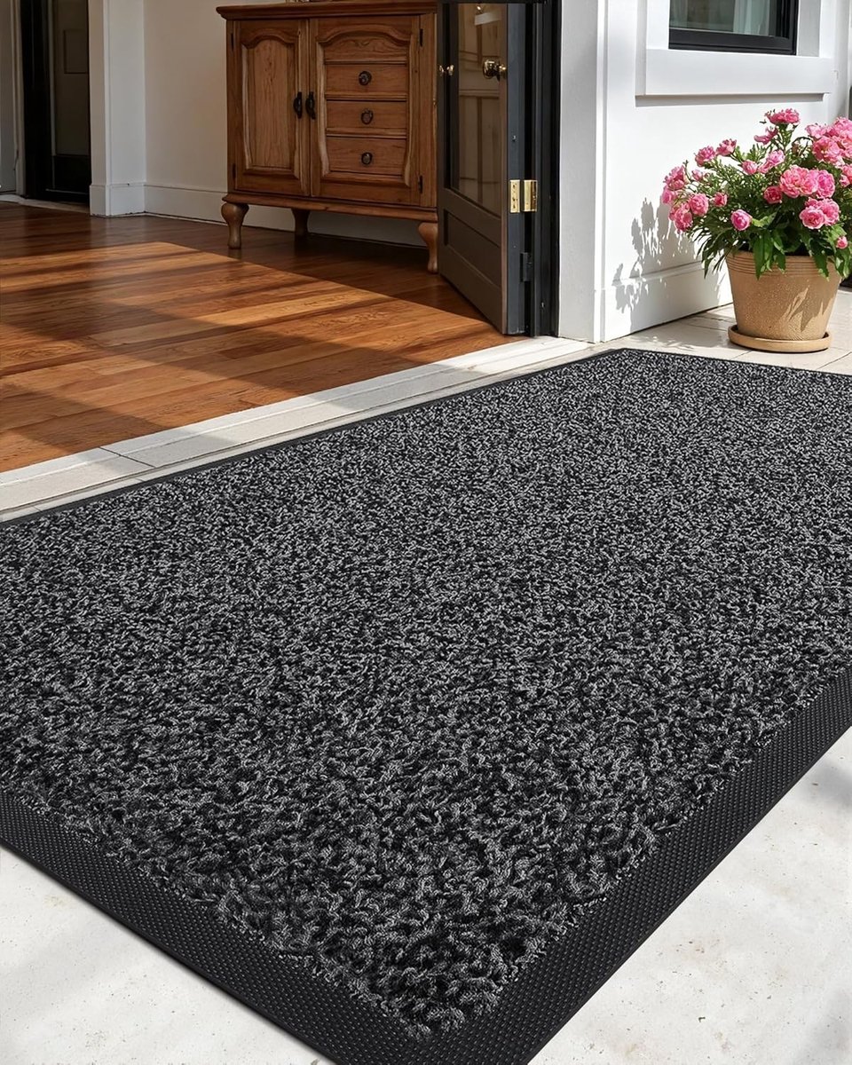Weerbestendige Grijze Buitenmat 60 x 90 cm, Vuilopnemende Welkomstmat voor Voordeur en Ter