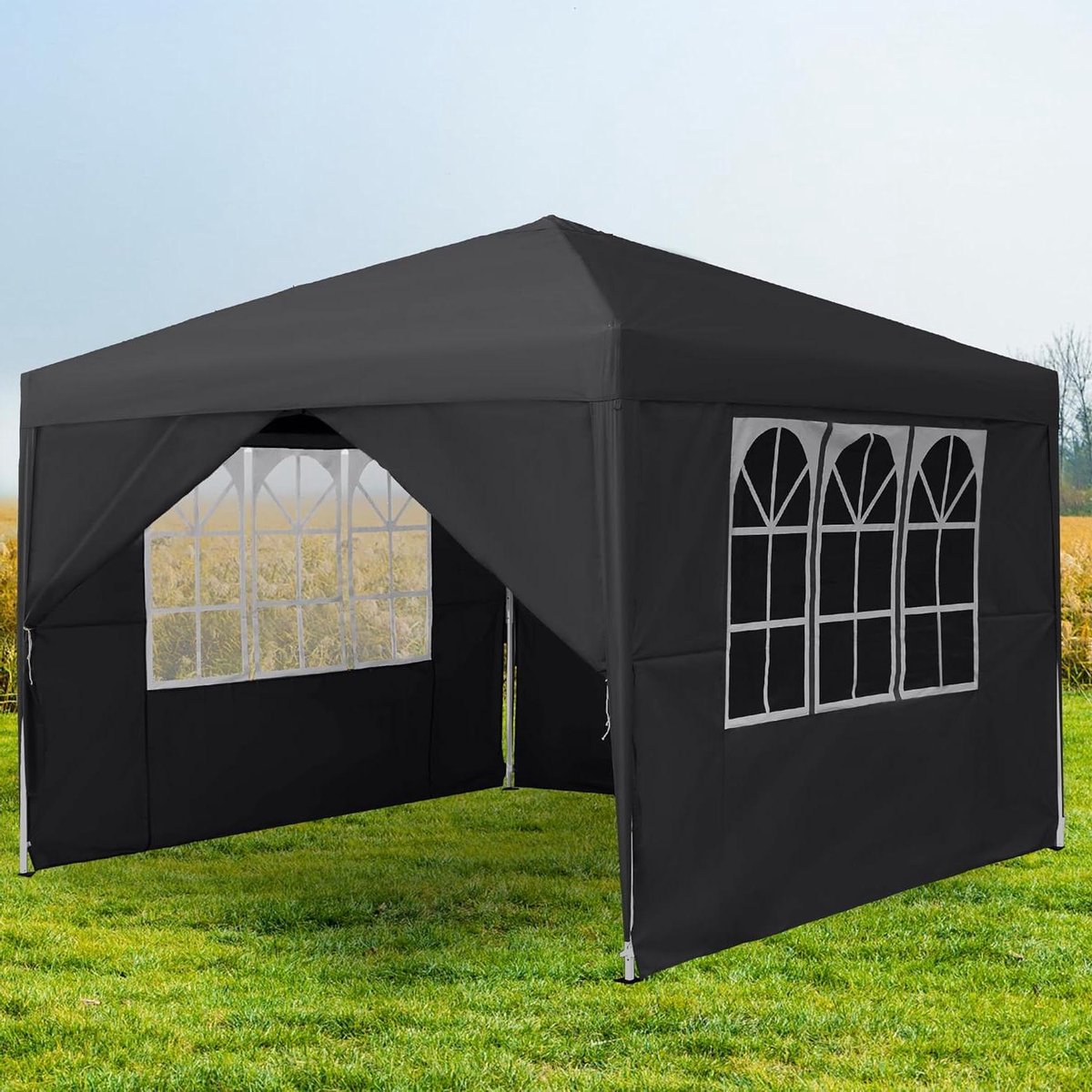 Partytent 3x3m - Tuinpaviljoen Vouwtent - Feestelijke Gelegenheden - Waterdicht Oxford Doek - 300x300cm - Antraciet