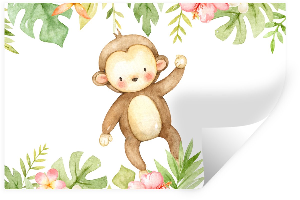 Muurstickers - Sticker Folie - Aap - Jungle - Waterverf - 120x80 cm - Plakfolie - Muurstic