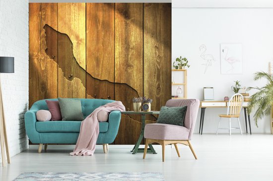 Papier peint photo peint vinyle - Une illustration de Curaçao sur un mur en bois largeur 240 cm x hauteur 240 cm - Tirage photo sur papier peint (disponible en 7 tailles)