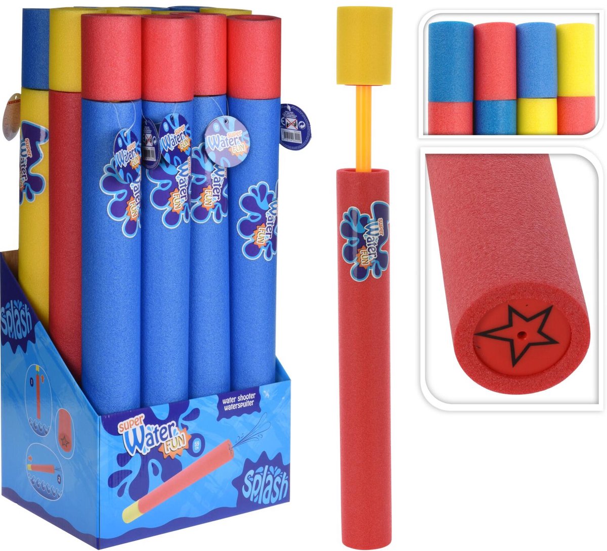 Free & Easy waterpistool spuit - 6x - foam pomp - lengte 60 cm - buiten speelgoed - water spuiten - spuiters