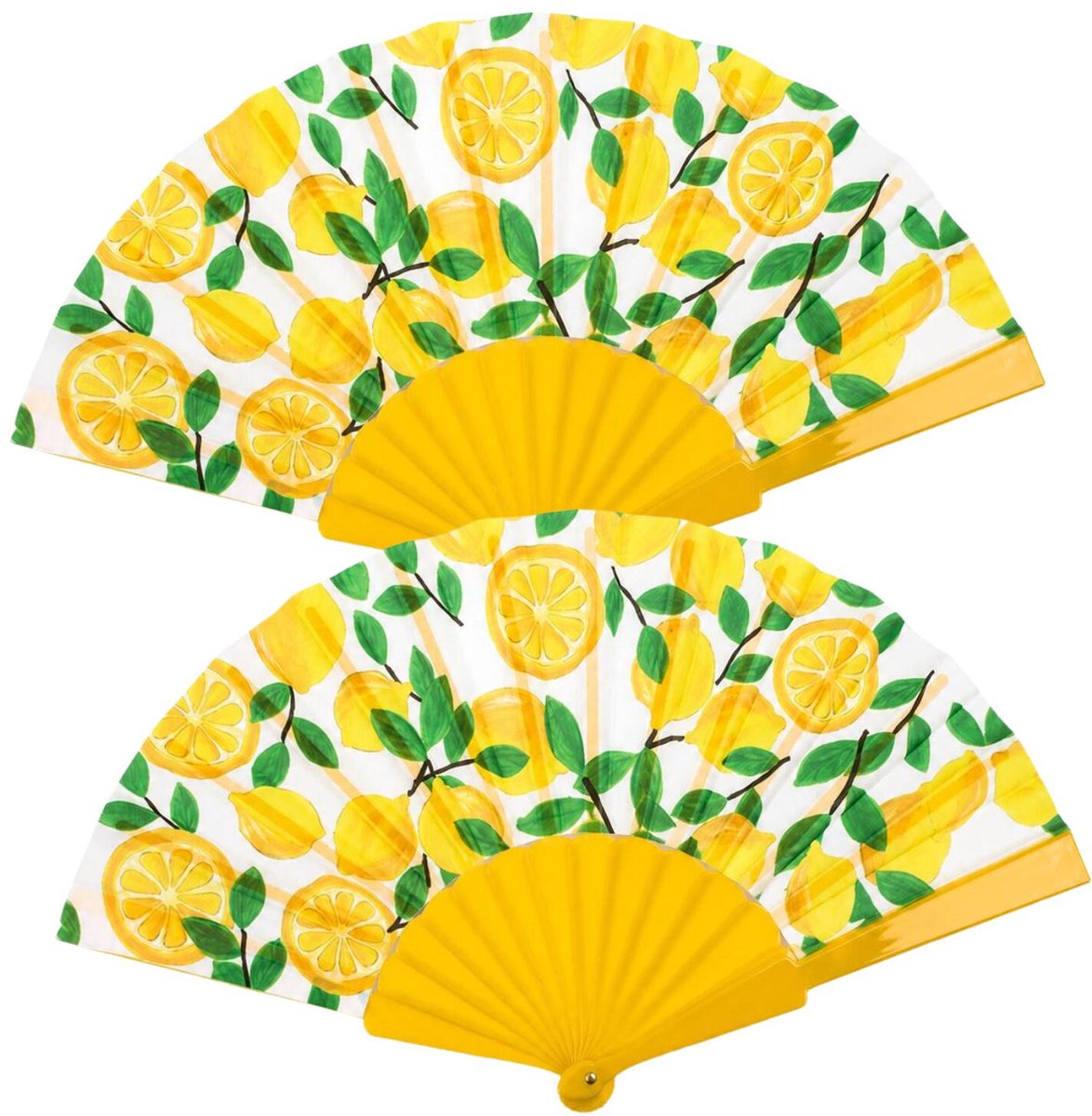 Spaanse hand waaier - 2x - Citroenen print - 23 cm - kunststof - Fruit thema