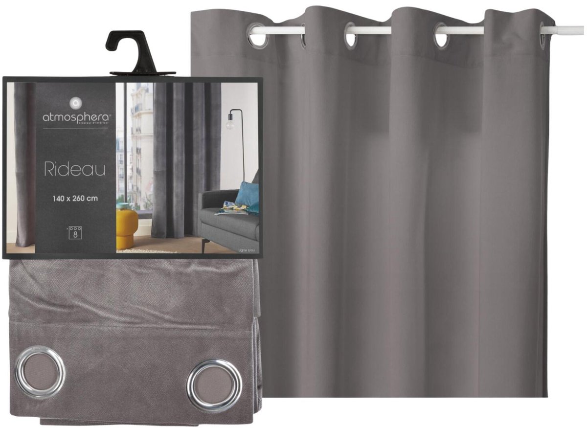 Atmosphera gordijn lilou - 2x - L260 x B140 cm - donkergrijs - polyester - met ringen