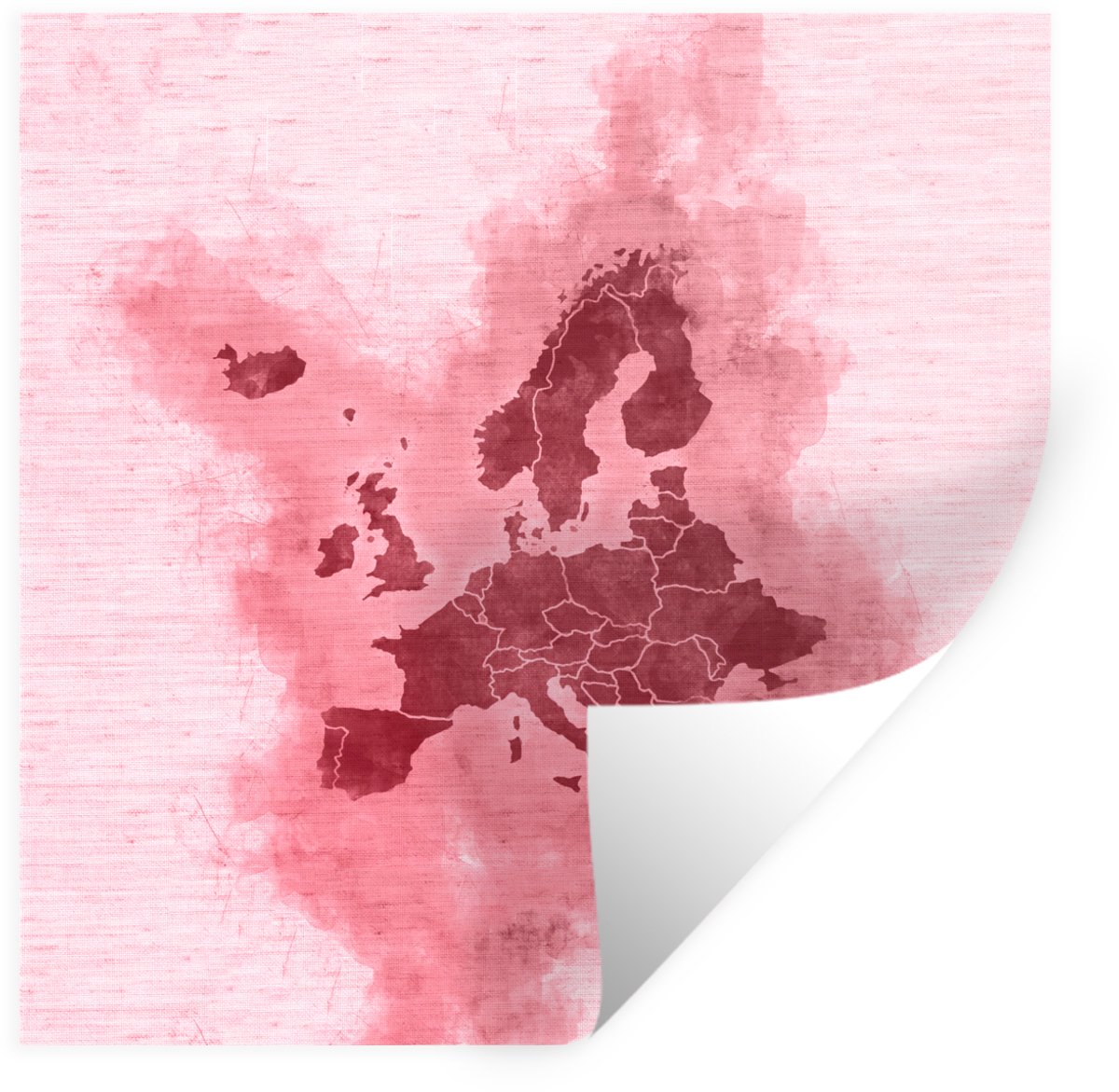 Muurstickers - Sticker Folie - Europa kaart - Waterverf - Roze - 80x80 cm - Plakfolie - Mu