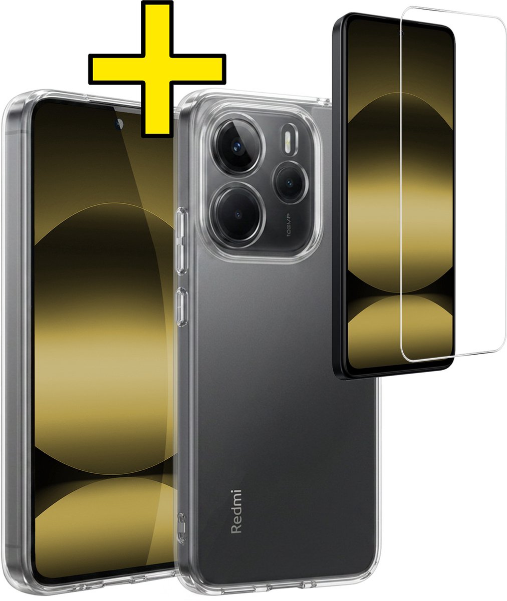 Hoesje - Met Screenprotector - Geschikt voor Xiaomi Redmi Note 14 5G - Sterk & Shockproof - Back Cover - Siliconen Case - Telefoon Hoes - Telefoonhoesjes - Transparant