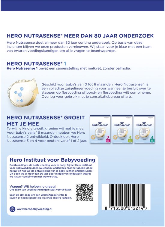 Hero Nutrasense Classic 1 (6-12 Maanden) - Zuigelingenvoeding - Flesvoeding - met Melkvet - Palmolievrij - 4 x 700 gram van Hero — afbeelding 5