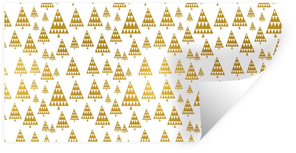 Muurstickers - Sticker Folie - Kerstmis - Kerstbomen - Goud - Patronen - 120x60 cm - Plakf