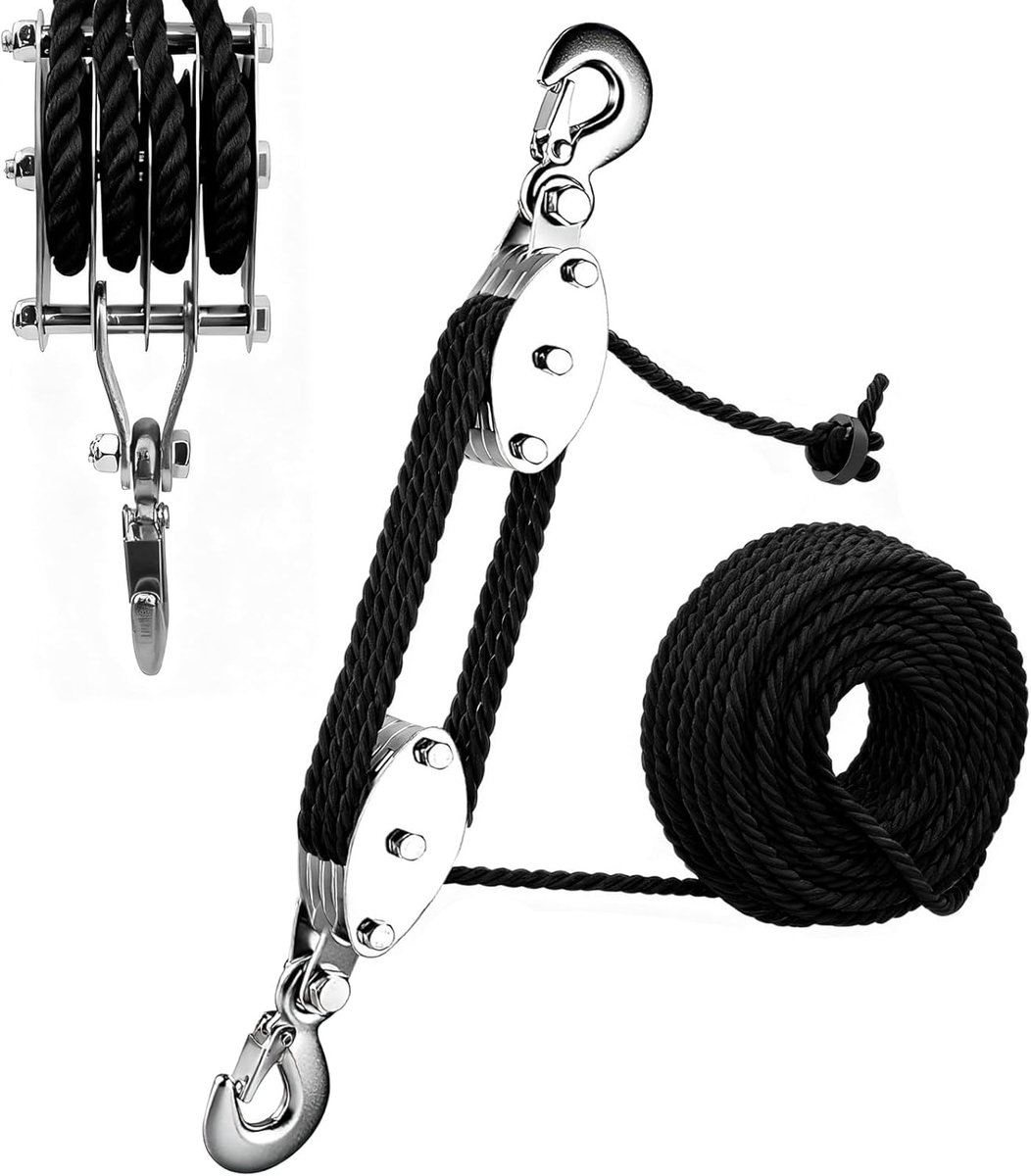 katrol met kabelrem, werkbesparend, 8:1, hefkracht met 20 m touw, 300 kg, maximale zware belasting voor jacht, magazijnen, garages, heffen van zware voorwerpen