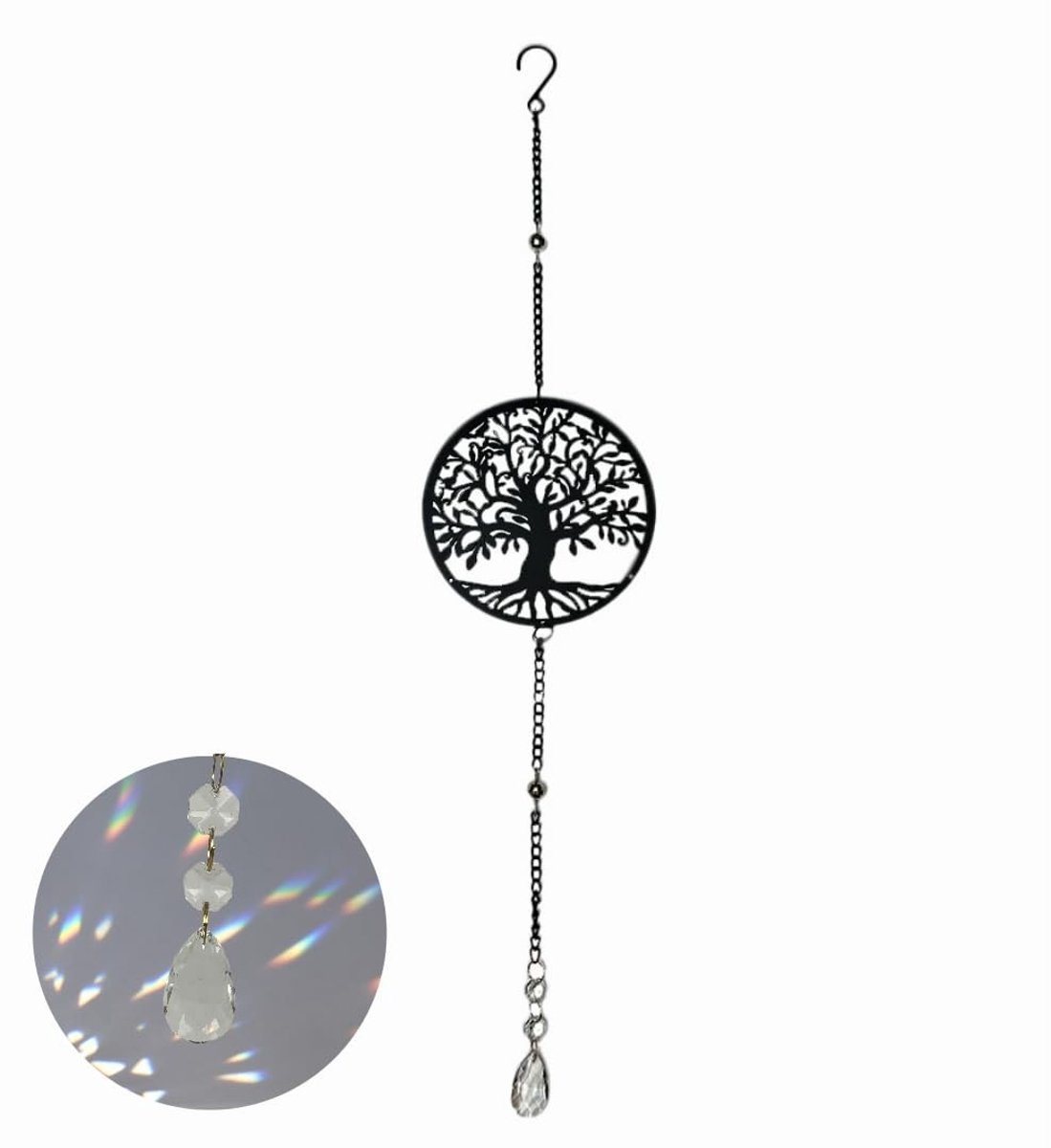 Dailygoods- Raamhanger decoratief - Zonnevanger - Raamdecoratie zonder boren - Raamdecoratie vensterbank - Matzwart - Mystieke levensboom