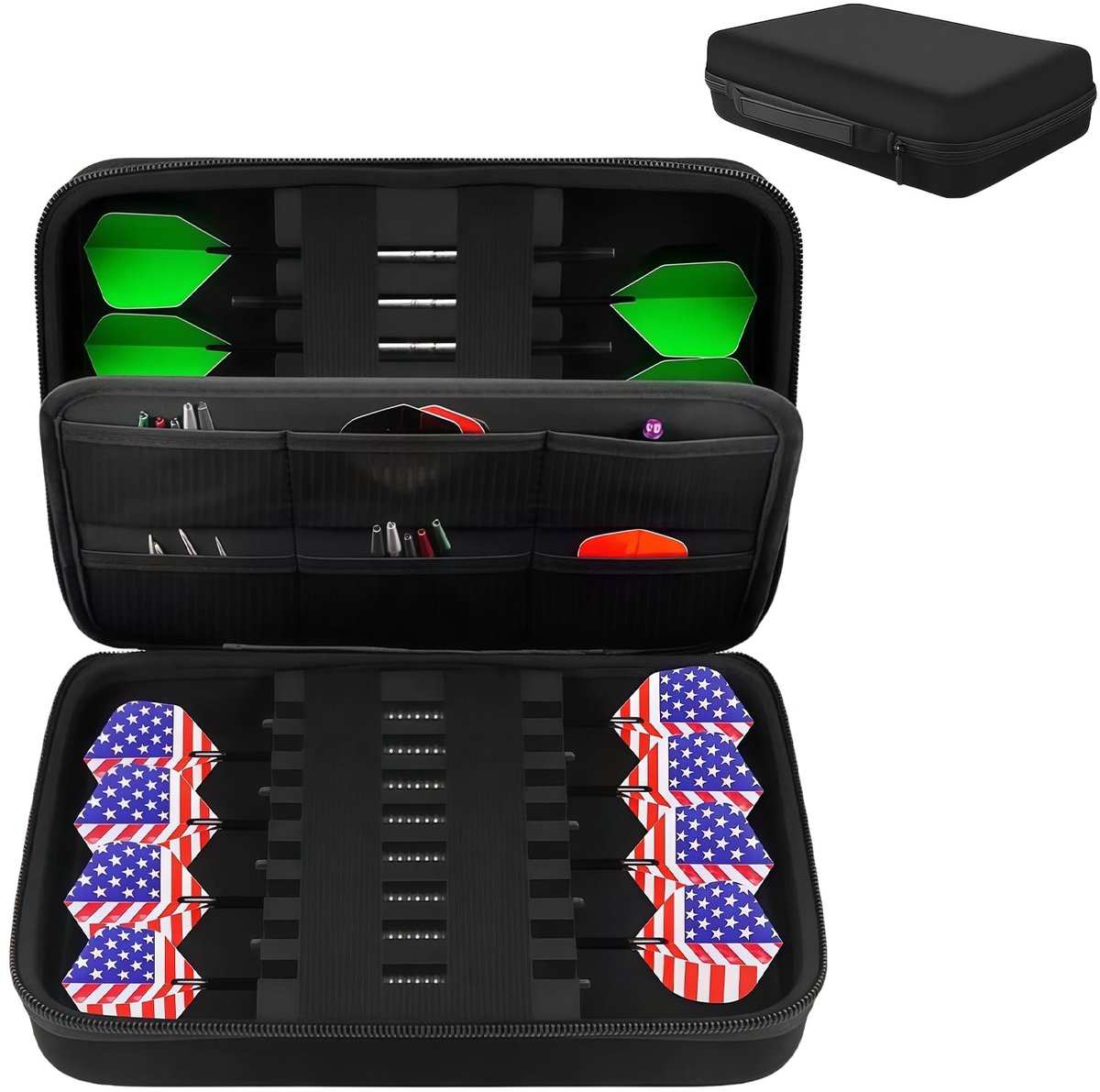 Dailygoods - Dart Tassen: Darttas voor 16 darts, dartpijlenhoes voor 16 darts en meer accessoires, darthoes met meerdere netzakken, draagbare dartcase voor dartspitsen, flights, schften