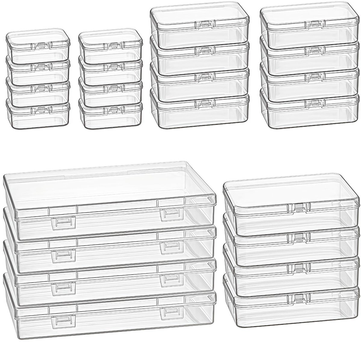 Dailygoods- Opbergdoos 24 stuks - Mini Organizer - Doorzichtige Plastic - Scharnierende Deksels - Voor Kleine Voorwerpen - Duurzaam PP-Plastic - Opbergcontainer