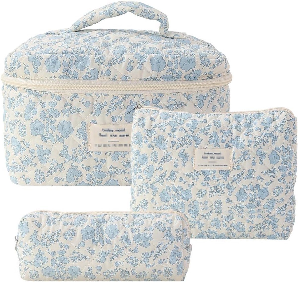 Cosmetische tas voor dames, 3 stuks, reis-toilettas, set voor dames, gewatteerde toilettas met bloemenpatroon, make-uptas, esthetische bloemen, cosmeticatas voor meisjes en vrouwen, A1