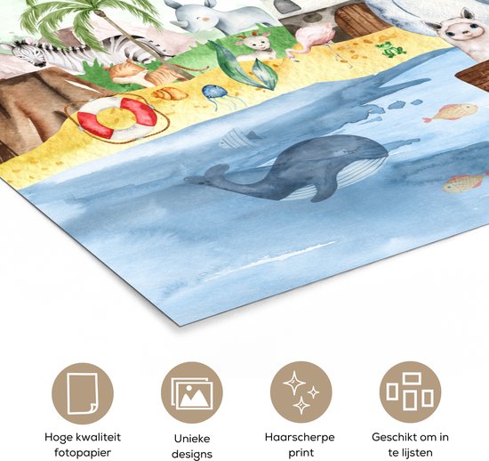 Poster kinderen - Wanddecoratie jongens - Strand - Dieren - Kinderen - Vuurtoren - Poster kinderkamer - 30x30 cm - Decoratie kinderkamers - Kinderkamer decoratie - Poster Babykamer — afbeelding 5