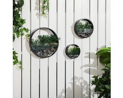MEUNIQ Wand bloempot set van 3 rond 30,5 cm zwart staal voor binnen en buiten, ophangbare plantenbak voor vetplanten, cactus en wanddecoratie