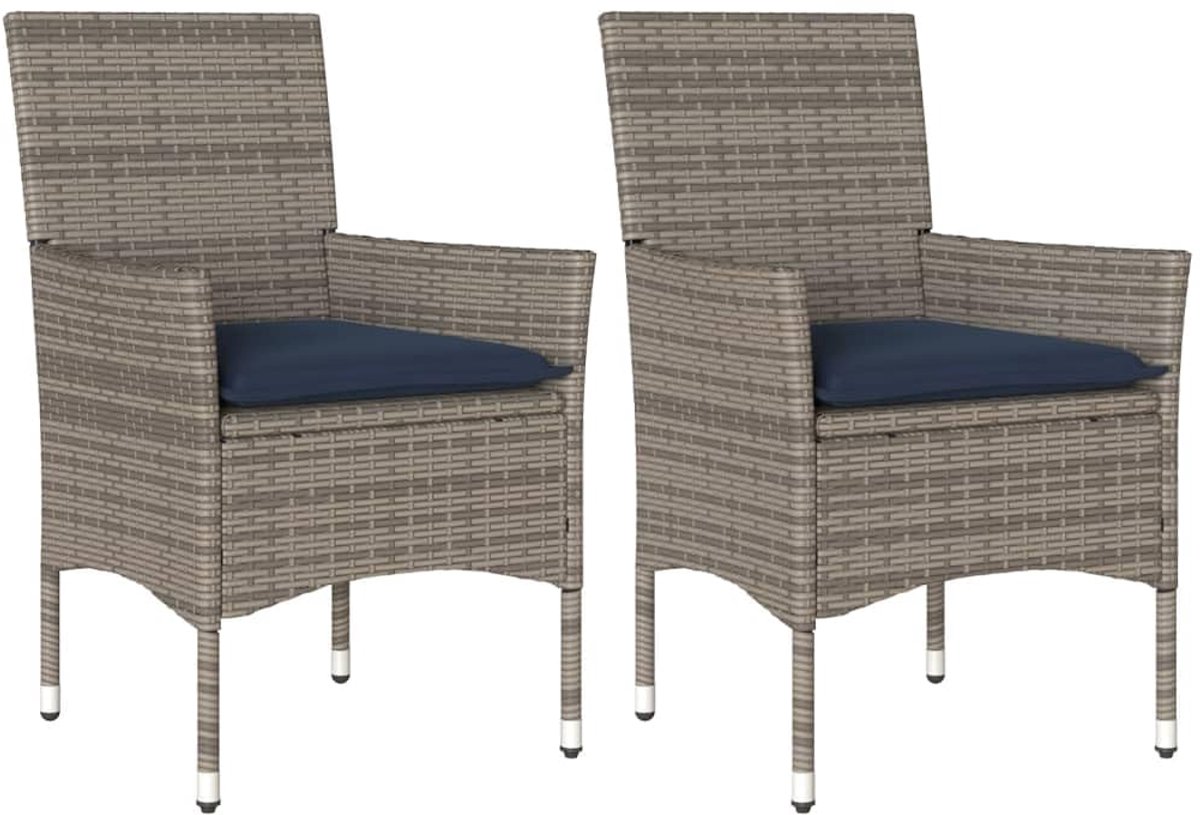 vidaXL Tuinstoelen 2 st met kussens poly rattan grijs, tuin stoel, loungestoel tuin, kampeerstoel, terrasstoel, loungestoel, lounge stoel buiten