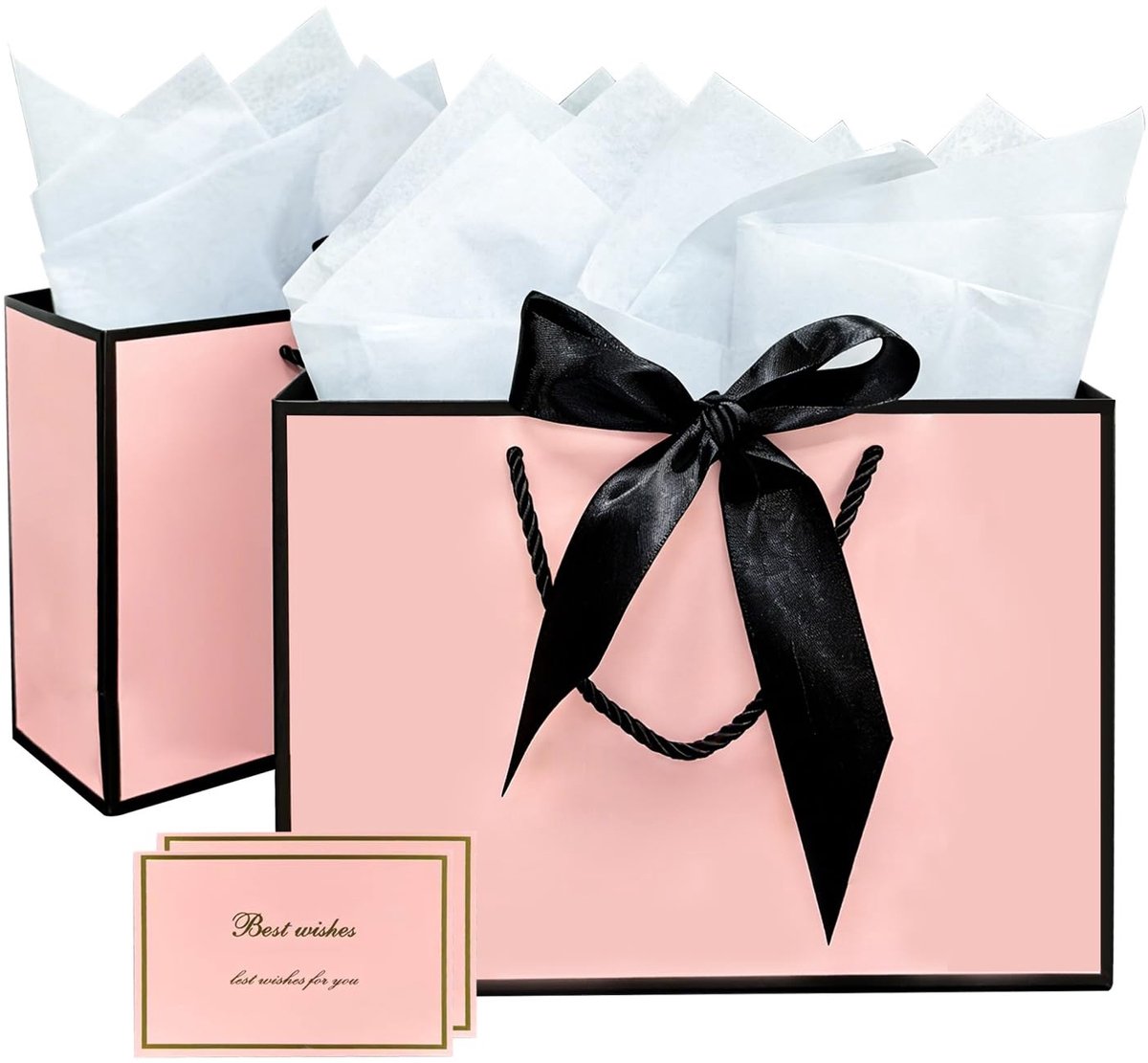 Dailygoods - Cadeauzakje voor geschenken, roze cadeautas met hengsels, cadeautas, wenskaart en zijdepapieren decoraties inbegrepen, geschenkverpakking voor verjaardagen, Valentijnsdag, bruiloften en jubilea