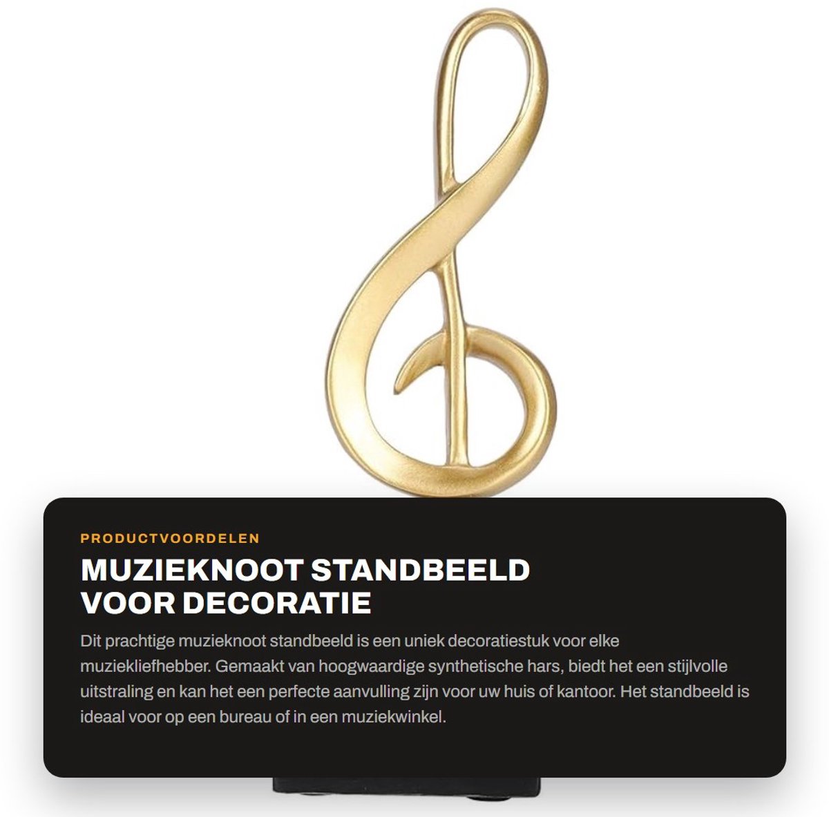 Dailygoods- Muzikale Noot Standbeeld Hoogwaardig Vakmanschap - Muziek Symbool - Ornament - Decoratie - Desktop - Afmetingen 5,8 x 4,9 x 17,3 cm - Muziekdecoratie