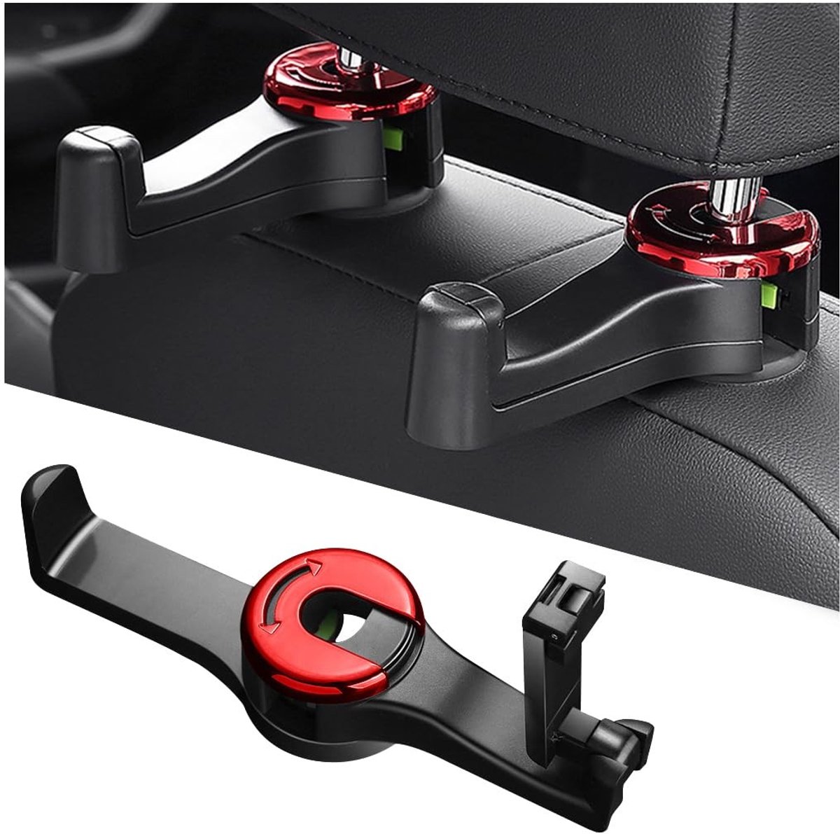 Dailygoods- Hoofdsteunhaak 360° draaibaar - Autohouder Telefoon - Autohaken voor Tassen - Heavy-Duty Autoaccessoires - Sterk en Duurzaam - 80mm x 25mm x 45mm