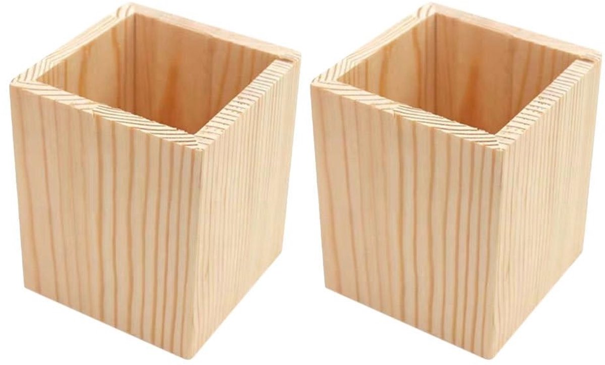 Dailygoods- Pennenhouder Hout - Bureau Organizer - Geometrische Penseelhouder - 8 x 8 x 9 cm - Duurzaam Materiaal - Stabiliteit en Praktisch Gebruik