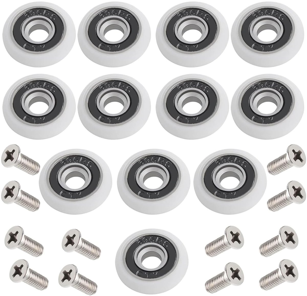 Dailygoods- Douchewiel 12 Stuks - 23 mm Zwenkwiel - Schuifdeurwiel - Doucherol - Douchedeur - Inclusief Schroeven