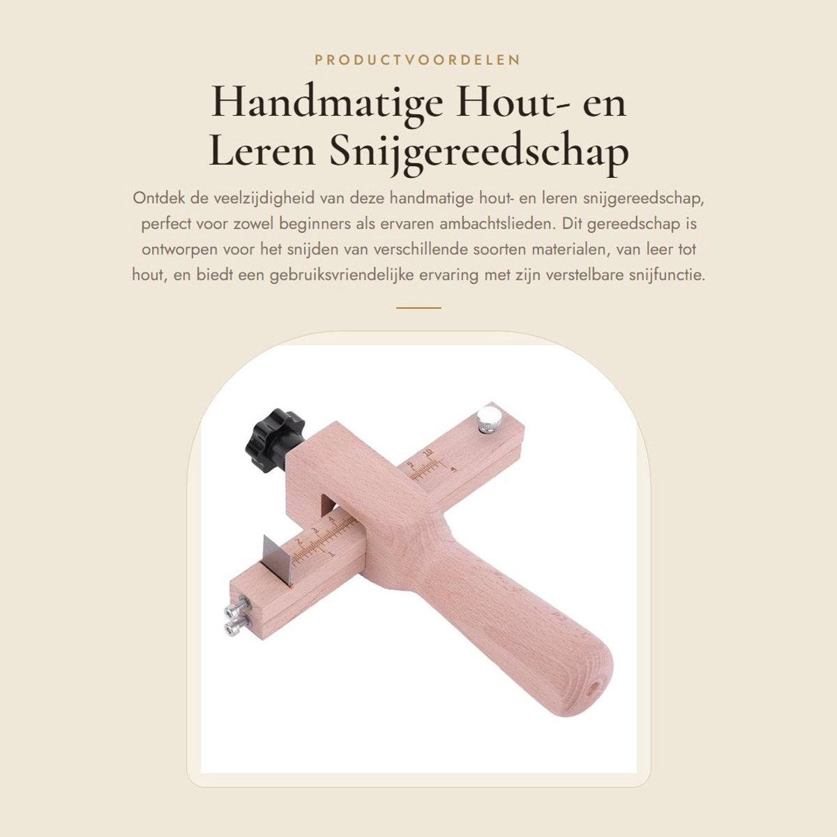 Dailygoods- Snijgereedschap Verstelbaar - Houtstrook/Riem Snijder - Roestvrij Staal - Beukenhout - Duurzaam - Voor Leren Doe-Het-Zelf - Riemsnijder
