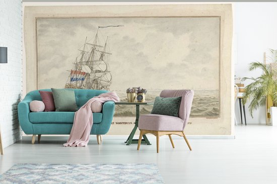 Papier peint vinyle - Le navire Woestduin se coince sur le Noorderrassen - Peinture de Cornelis de Jonker largeur 405 cm x hauteur 260 cm - Tirage photo sur papier peint (disponible en 7 tailles)