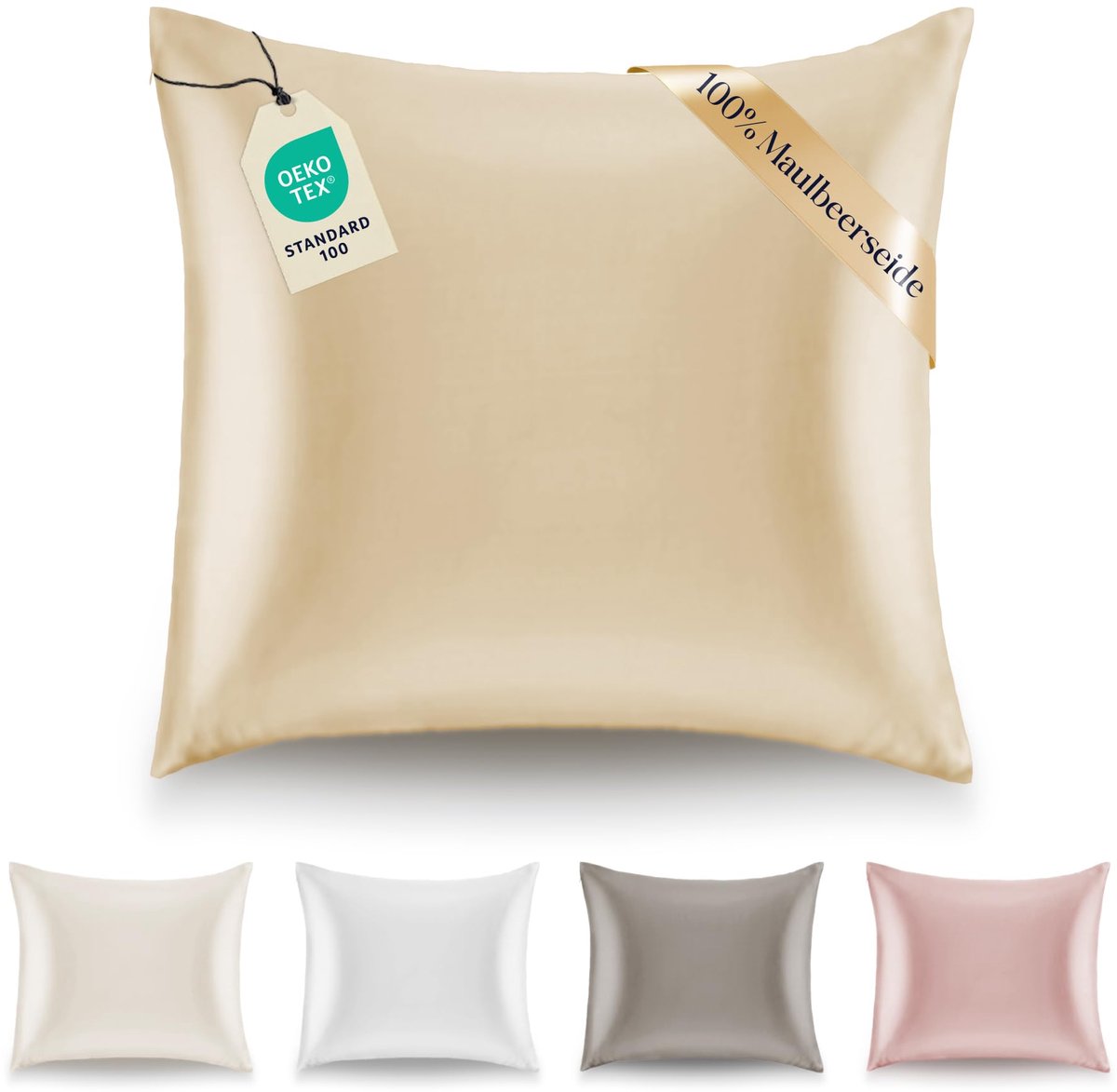 Kussensloop - Voor Kussen 80 x 80 cm, Taupe, Dikte 19 Mannen (Silk Pillow Case) - 100% Dubbelzijdige Moerbeizijde - Verkocht per eenheid - Kussenhoes - Anti-Ageing, Anti-Dustmijt