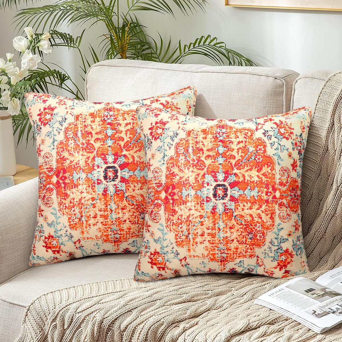 50 x 50 cm, linnen, kussenhoezen, boho, decoratieve dubbelzijdige print, kussenslopen, Turks tapijt, patroon, vintage sierkussenhoes voor bank, woonkamer, slaapkamer, tuin, set van