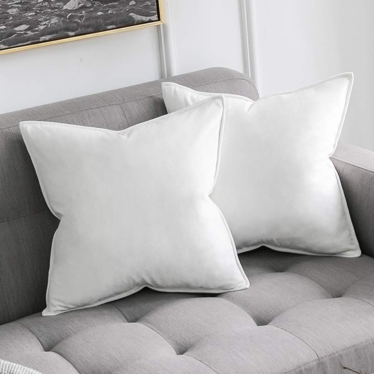 Fluweelzachte decoratieve vierkante kussenslopen, kussenhoezen voor woonkamer, bank, slaapkamer, 50 x 50 cm, set van 2 stuks, wit (Pure White)