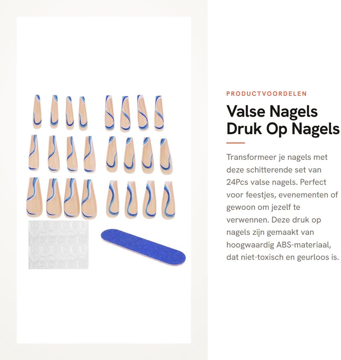 Dailygoods- Valse Nagels 24 Stuks - ABS Volledige Cover - Lange Nepnagels - Gegolfd Ontwerp - Herbruikbaar - Perfect Cadeau voor Vrouwen