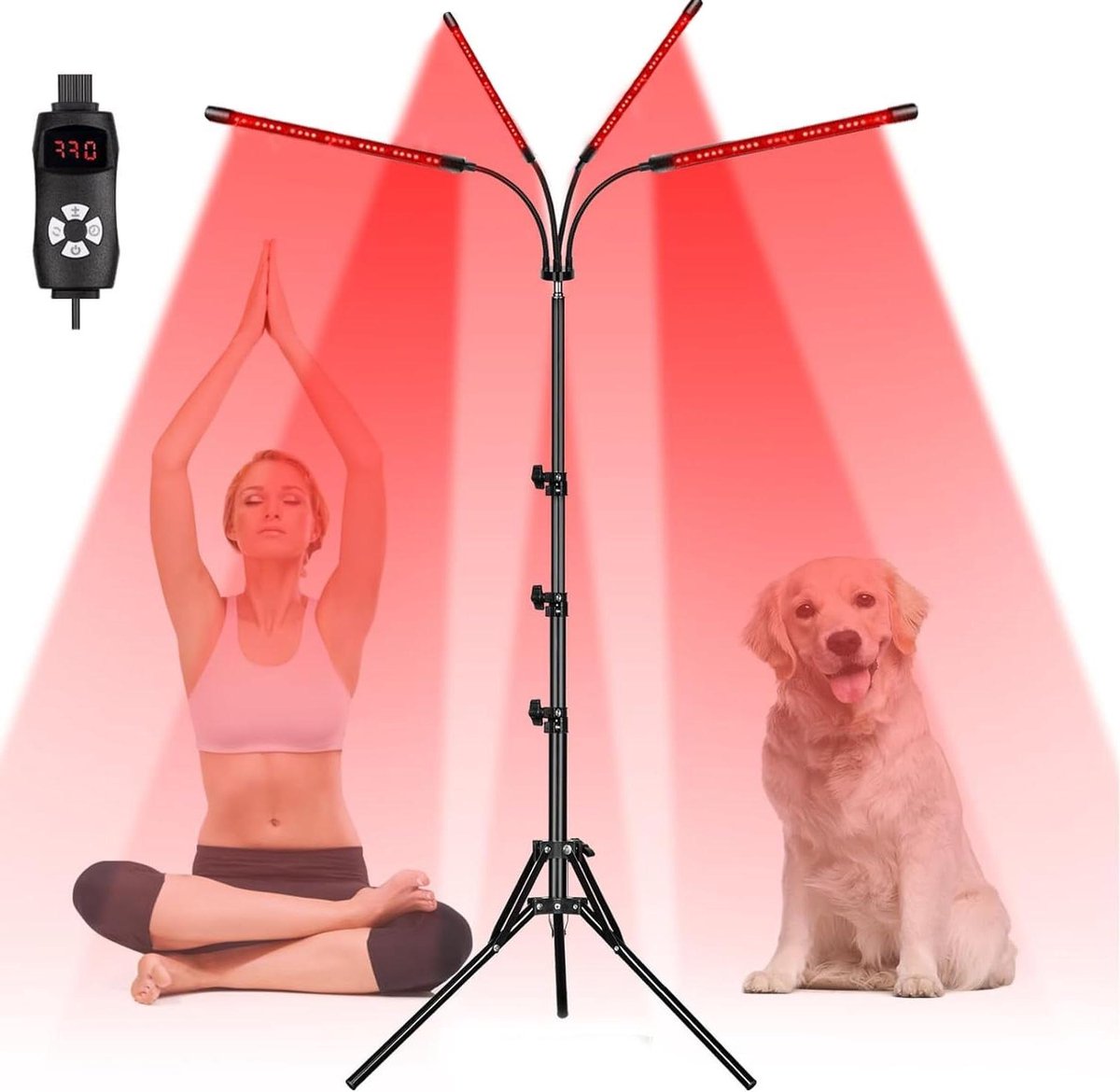 Rode Lamp - Infrarood Therapie - Ontspanning Lichaam - Twee Golflengtes - 38-152 cm - Zwart