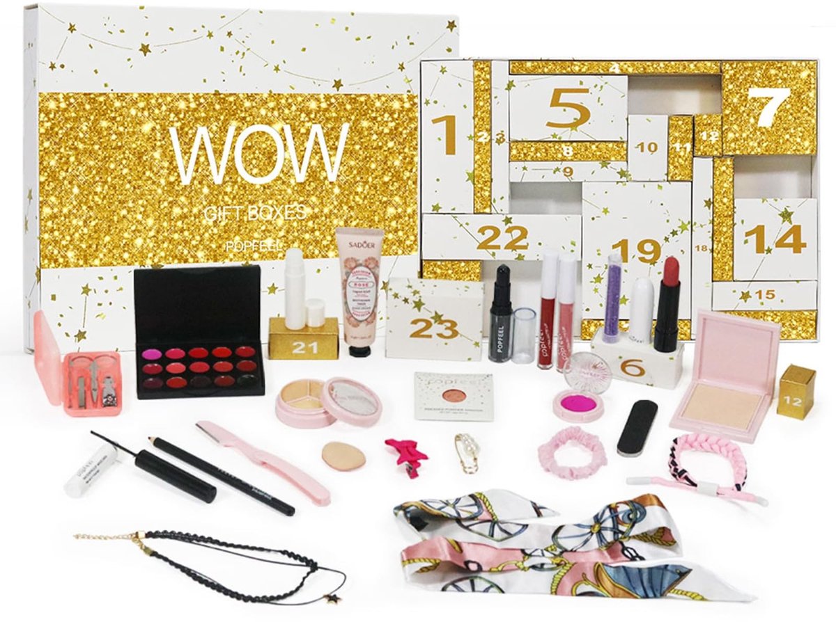 Dailygoods - Makeup Adventskalender 2025, Kerstmis 24 dagen aftelkalender Make-up cadeauset, Kerstmis individuele geschenkdoos Kalender voor vrouwen Complete set (A)