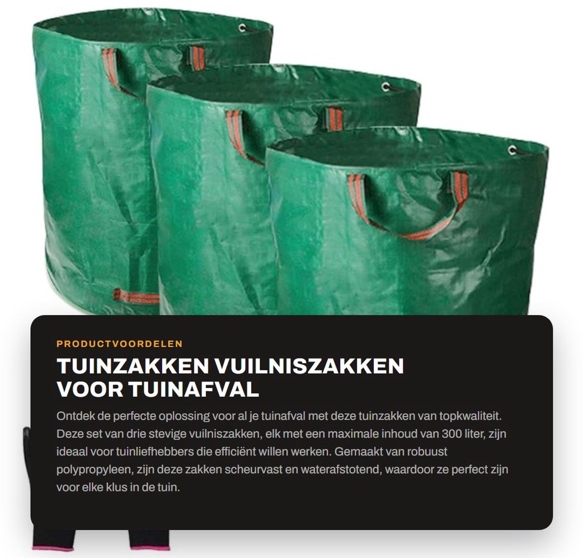 Dailygoods- Tuinzakken 300 liter - Set van 3 - Scheurbestendig PP - Waterafstotend - Inclusief handschoenen - Opvouwbaar en ruimtebesparend - Afvalzakken