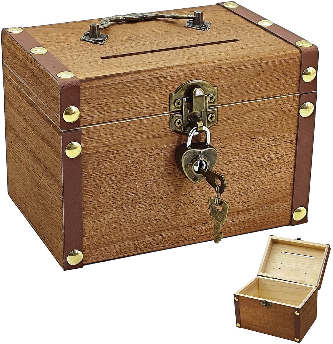 Dailygoods- Schatkist Houten - Vintage Opbergdoos - Decoratieve Kist - Juwelendoosje - Duurzaam Hout - 14,5x10x11 cm