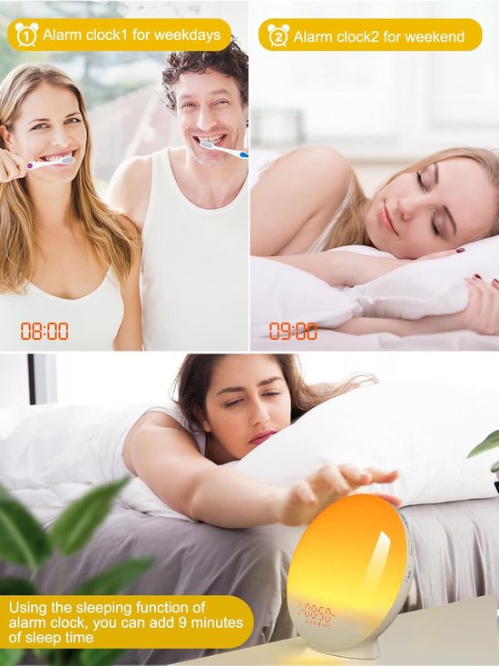 Wekker Lamp - Nachtlampje Sfeerverlichting - Rustig Ontwaken - Zonsopgang Simulatie - 20 Helderheidsniveaus - Geel — afbeelding 2