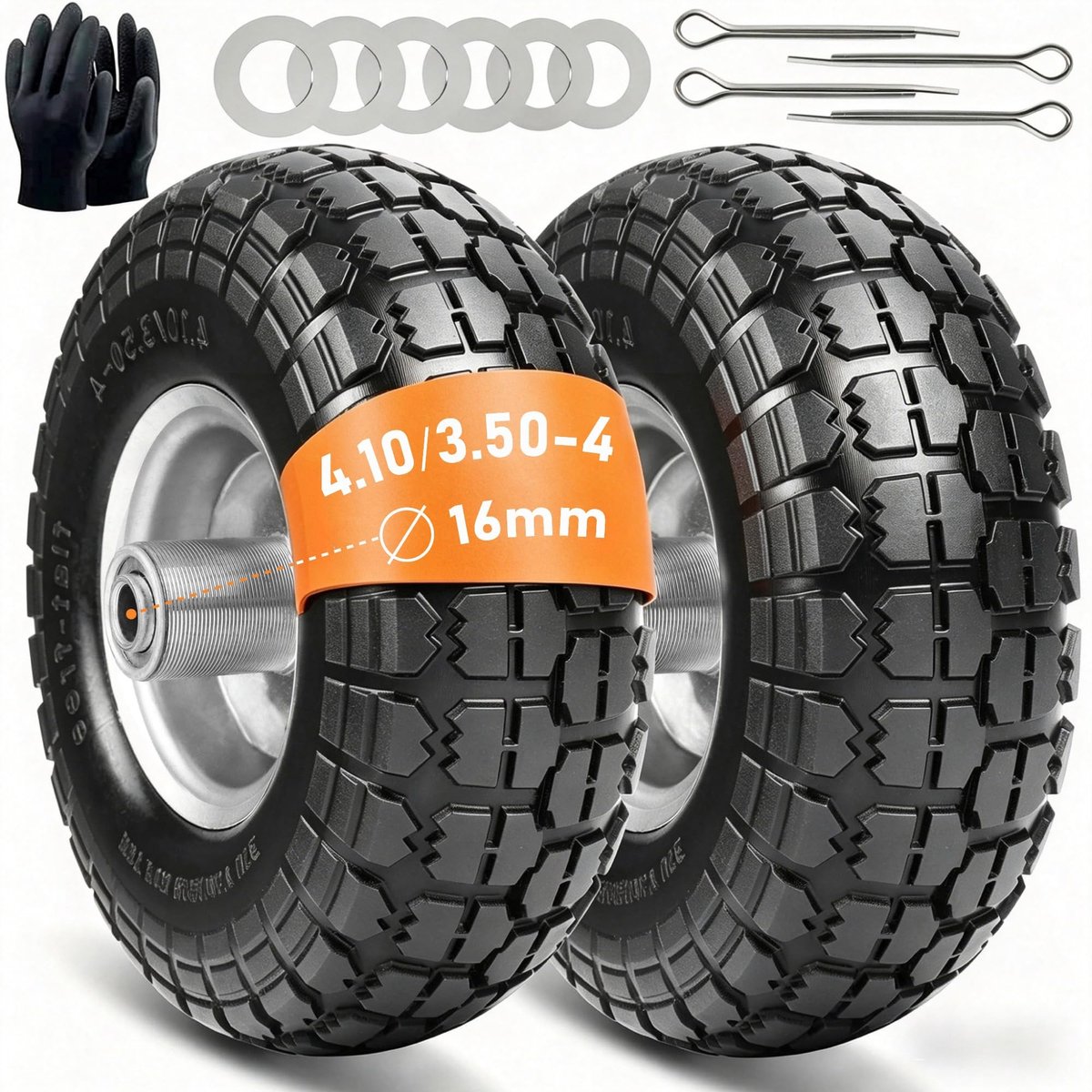 Dailygoods- Reservewielen 2 Stuks - Massief Rubber - 260 x 85 mm - As 16 mm - Voor Steekwagen - Duurzaam en Sterk - Steekwielen