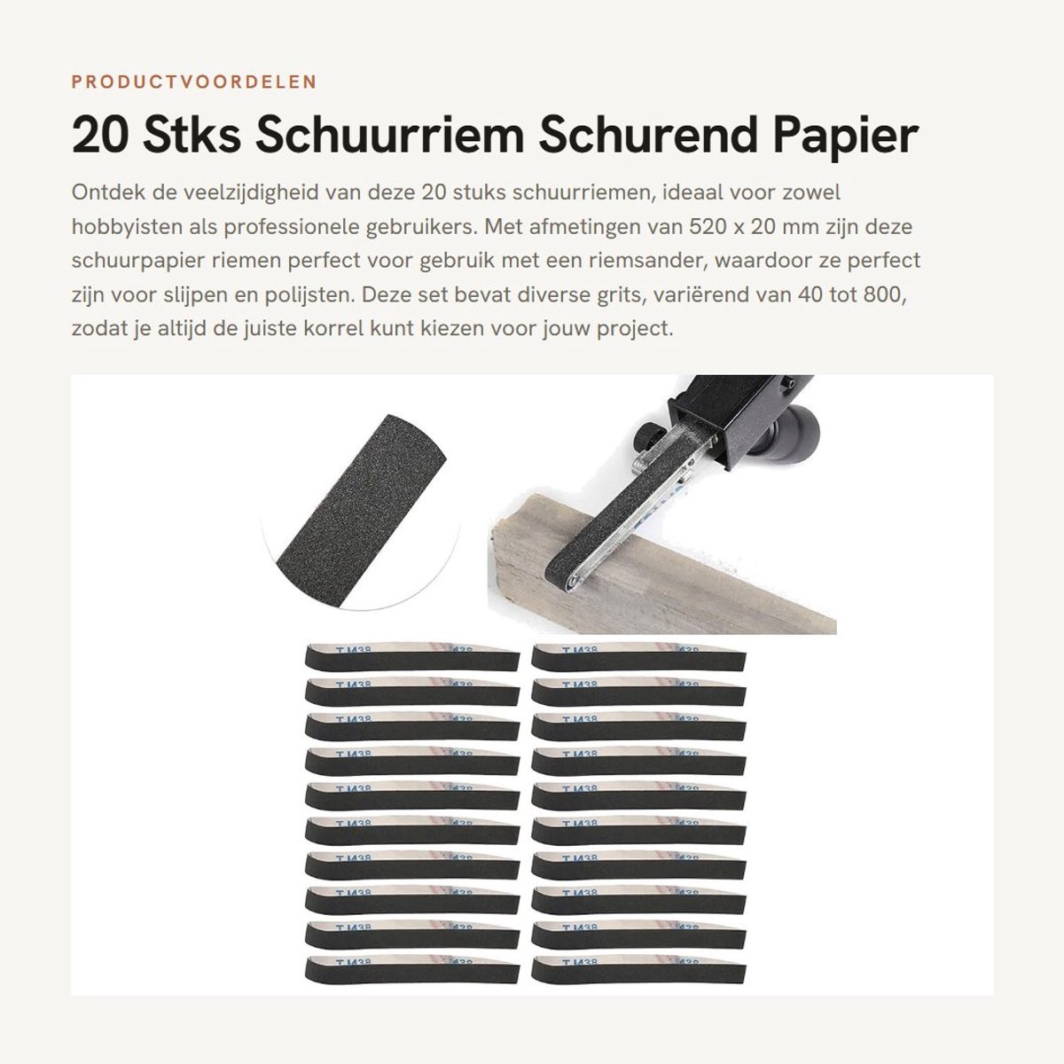 Dailygoods- Schuurriem 520 x 20 mm - 20 Stuks - Schuurbanden 40/60/80/100/120/180/240/320/600/800 Grit - Schurend Papier - Slijpen/Polijsten - Uniform Zand - Schuurband